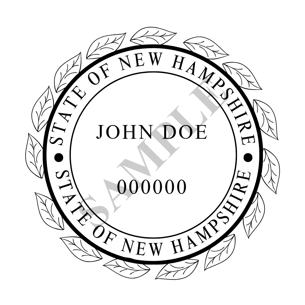 An approved New Hampshire Landscape Architect seal design, shown as a watermarked example