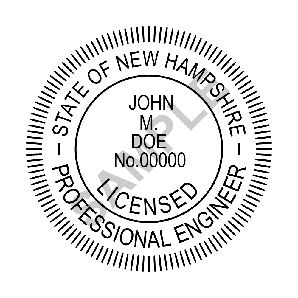 New Hampshire PE seal example — an approved New Hampshire Engineer seal design, shown as a watermarked sample