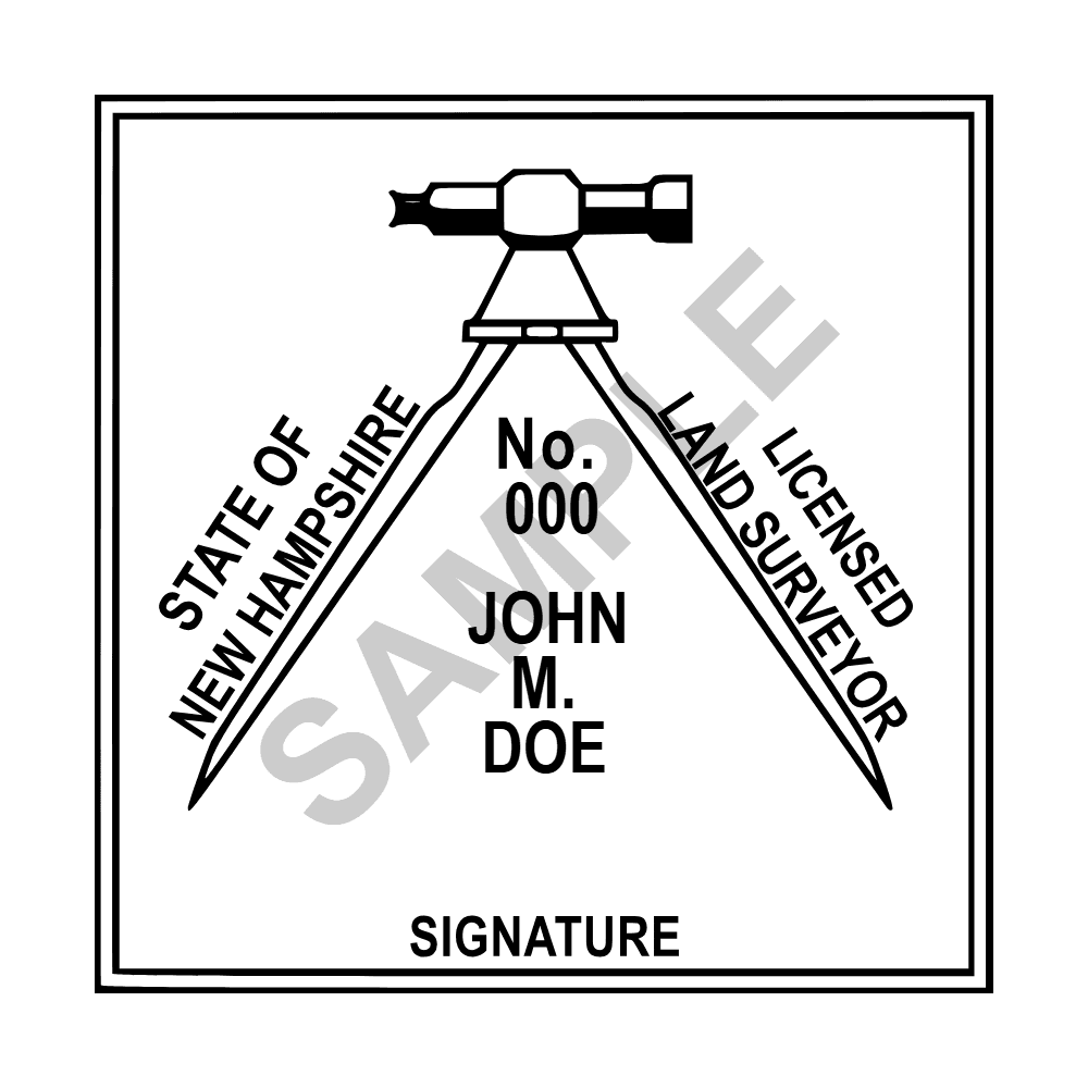 An approved New Hampshire Land Surveyor seal design, shown as a watermarked example