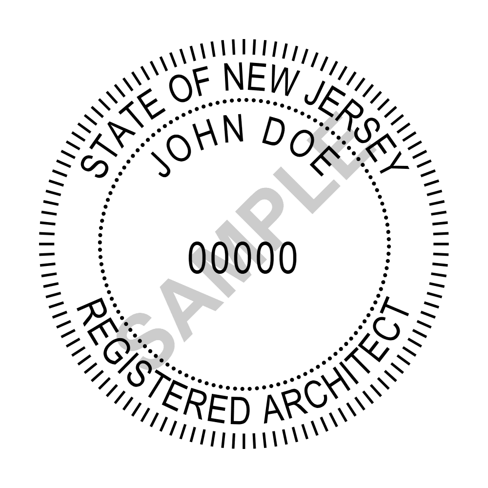 An approved New Jersey Architect seal design, shown as a watermarked example