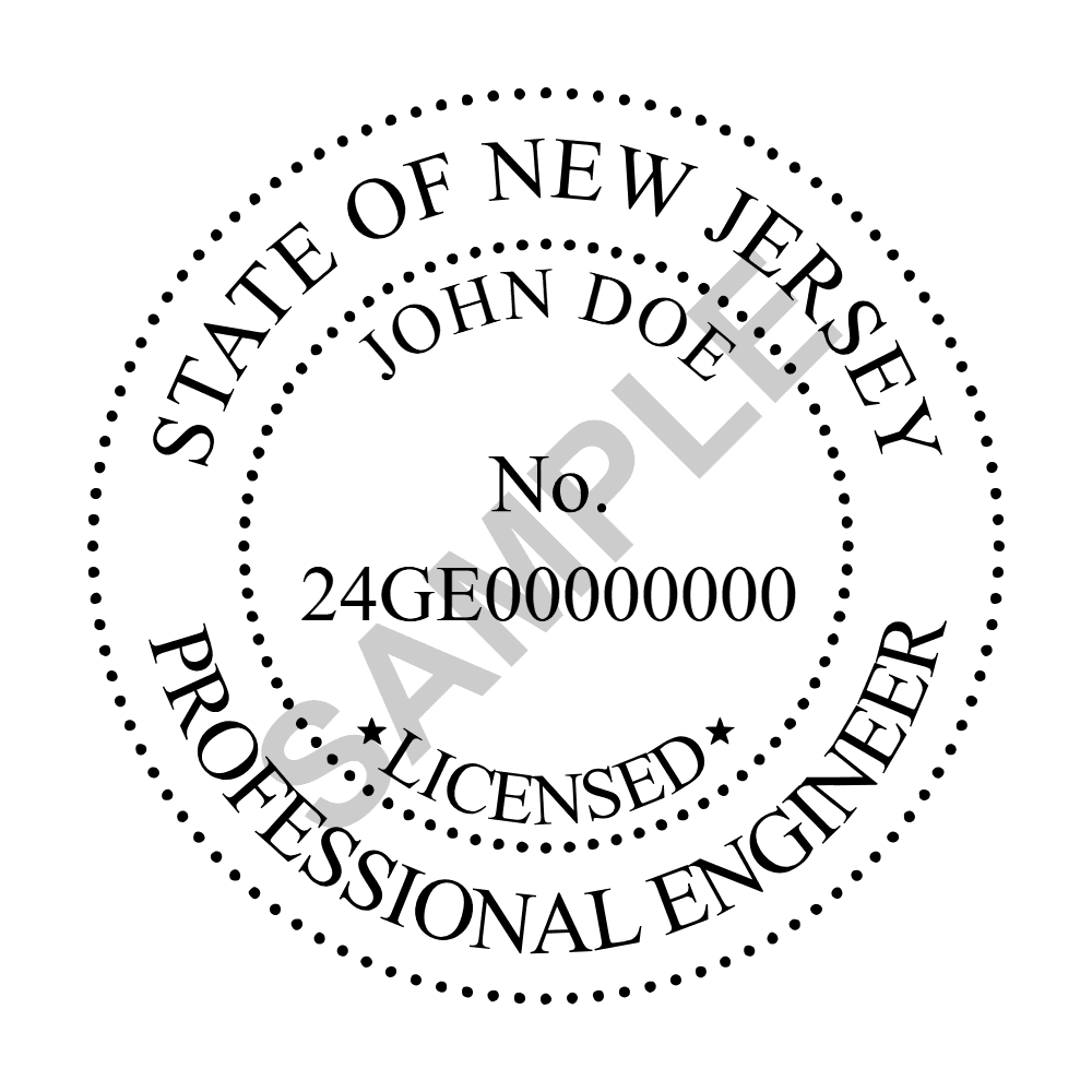New Jersey PE seal example — an approved New Jersey Engineer seal design, shown as a watermarked sample