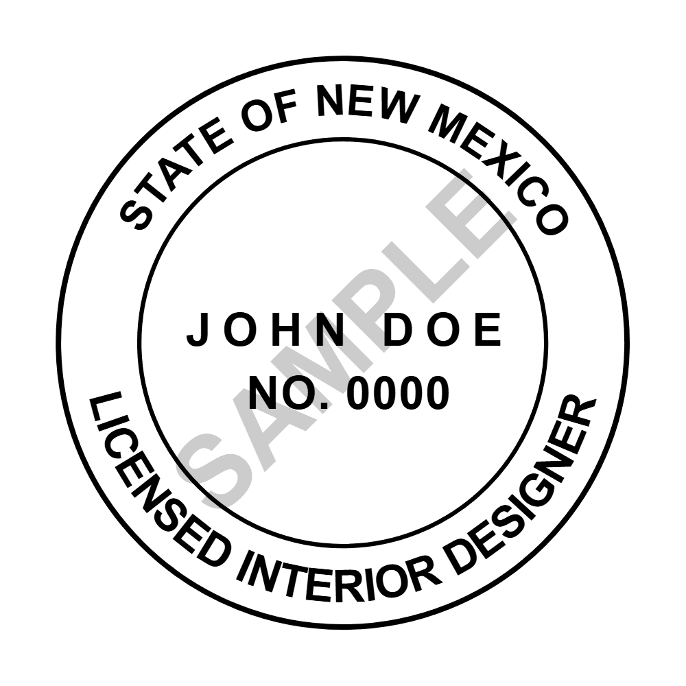 An approved New Mexico Interior Designer seal design, shown as a watermarked example