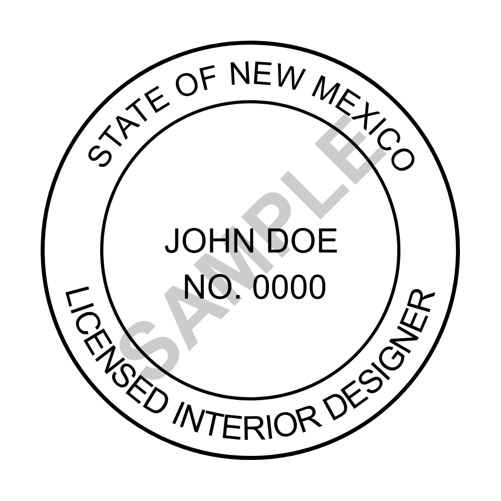 An approved New Mexico Interior Designer seal design, shown as a watermarked example