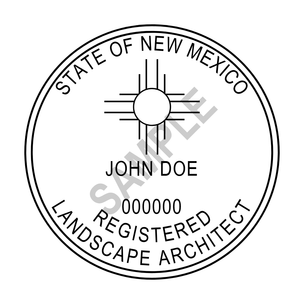 An approved New Mexico Landscape Architect seal design, shown as a watermarked example