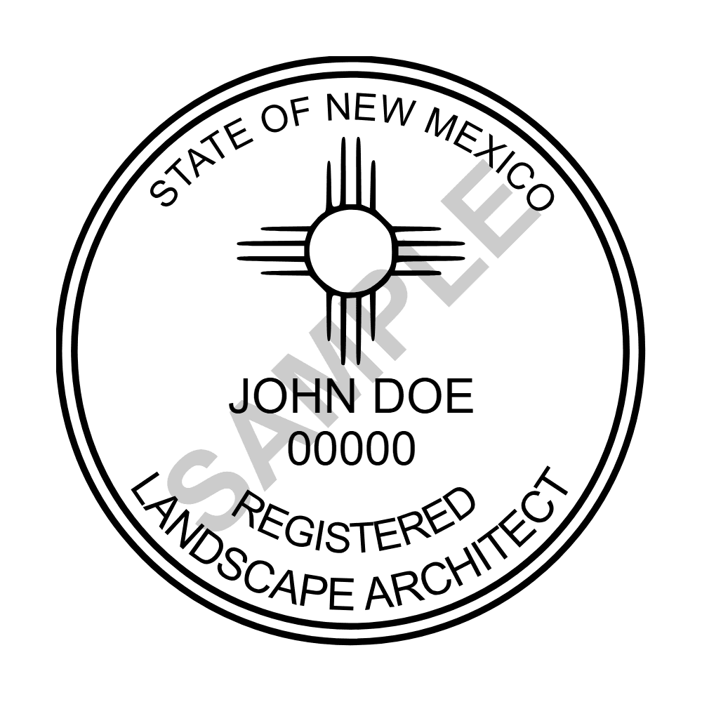 An approved New Mexico Landscape Architect seal design, shown as a watermarked example