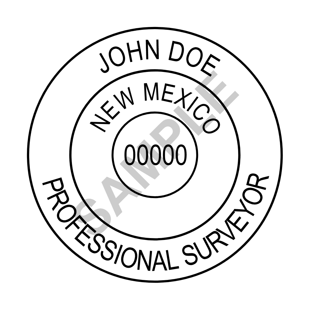 An approved New Mexico Land Surveyor seal design, shown as a watermarked example