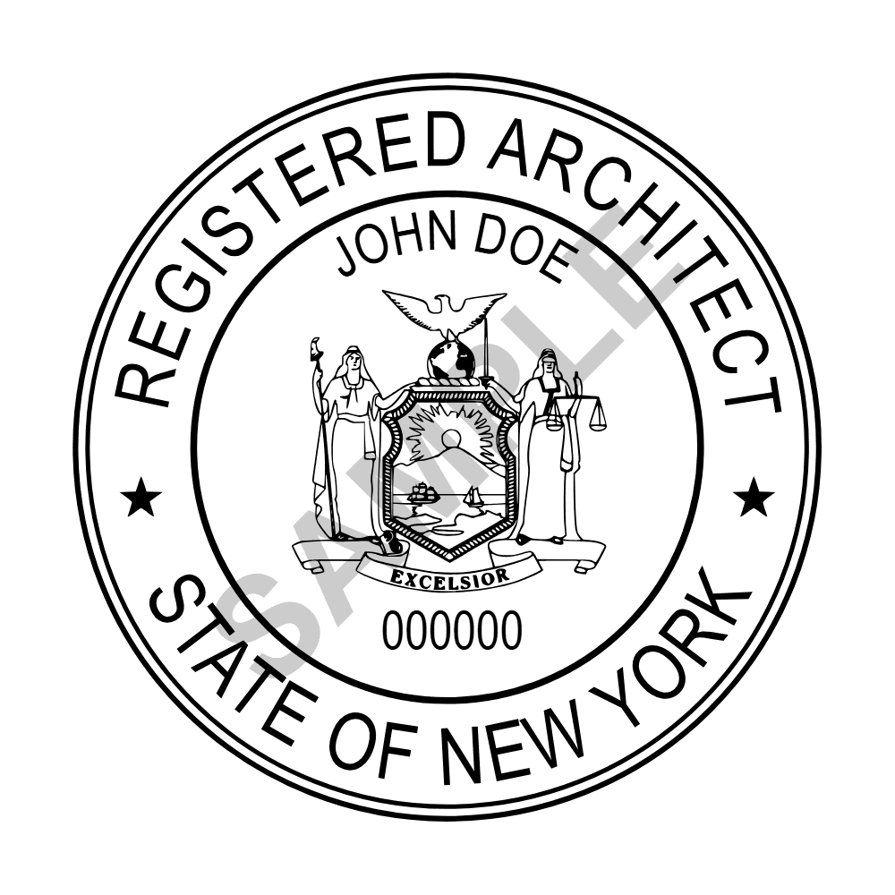 An approved New York Architect seal design, shown as a watermarked example
