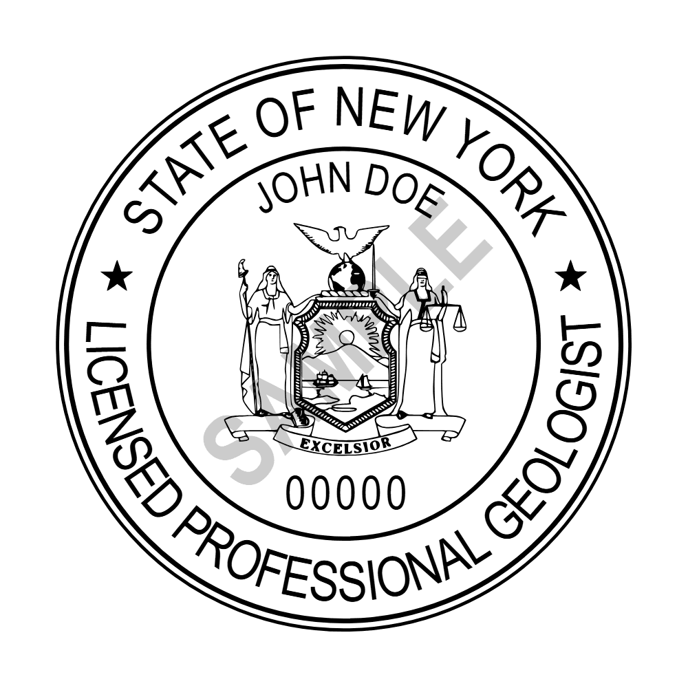An approved New York Geologist seal design, shown as a watermarked example