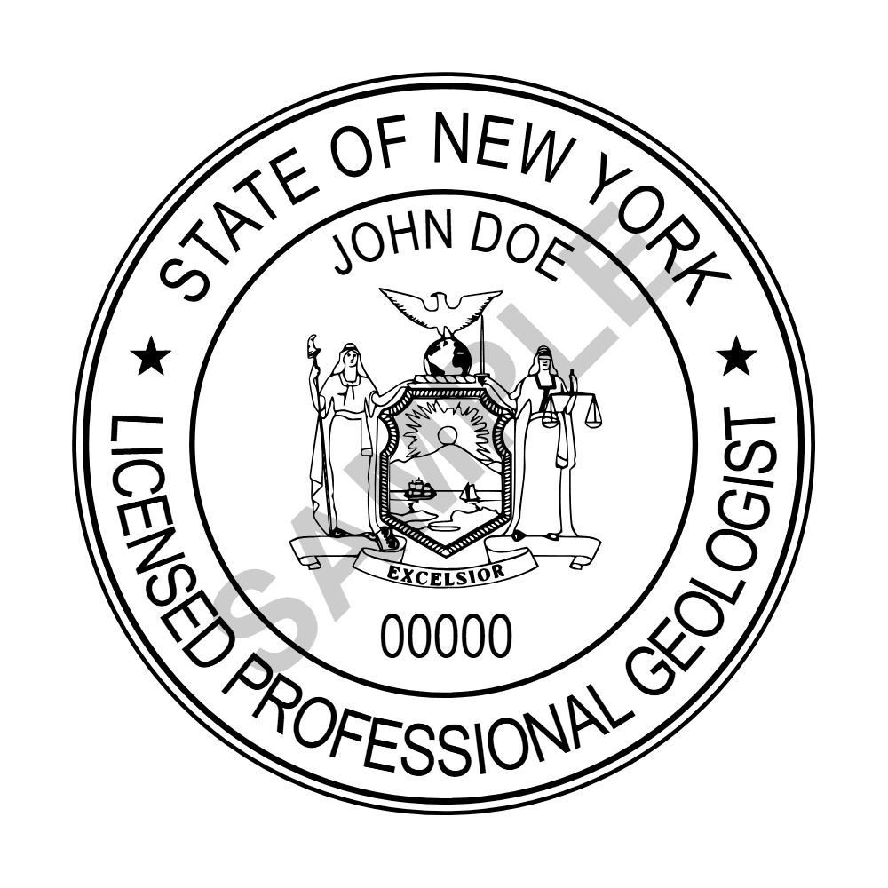 An approved New York Geologist seal design, shown as a watermarked example