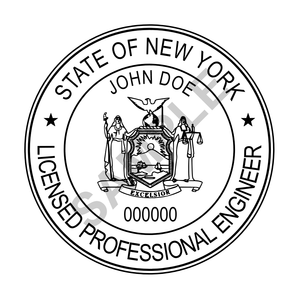 New York PE seal example — an approved New York Engineer seal design, shown as a watermarked sample