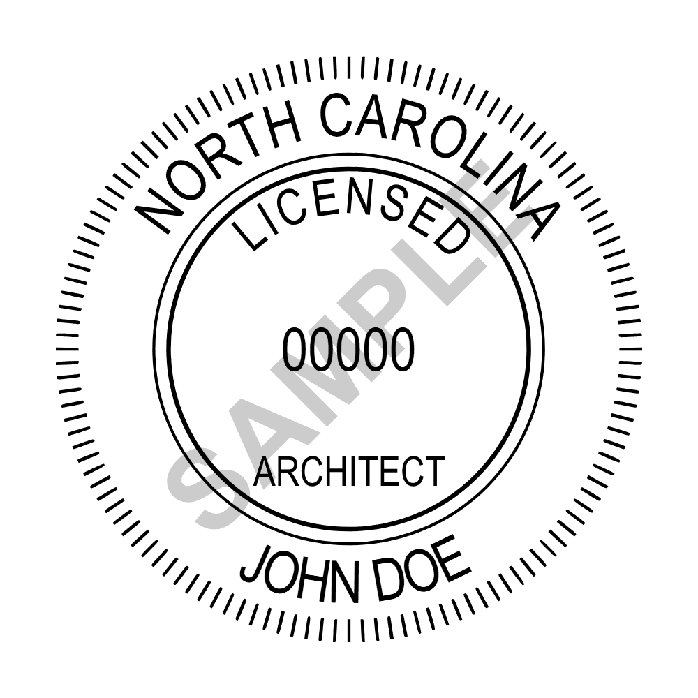 An approved North Carolina Architect seal design, shown as a watermarked example