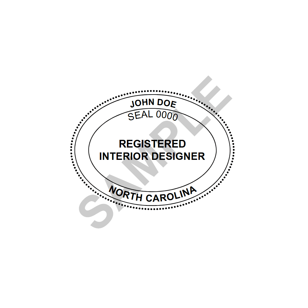 An approved North Carolina Interior Designer seal design, shown as a watermarked example
