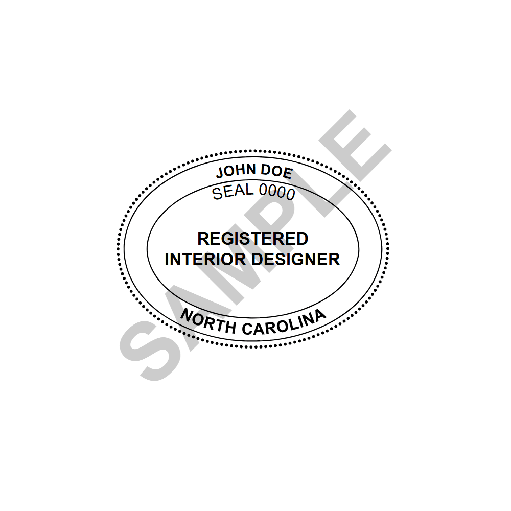 An approved North Carolina Interior Designer seal design, shown as a watermarked example