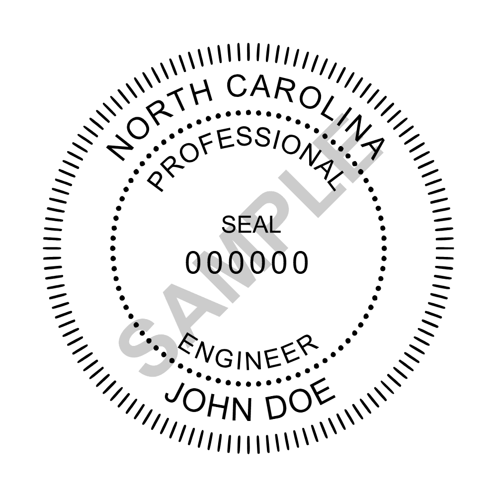 North Carolina PE seal example — an approved North Carolina Engineer seal design, shown as a watermarked sample