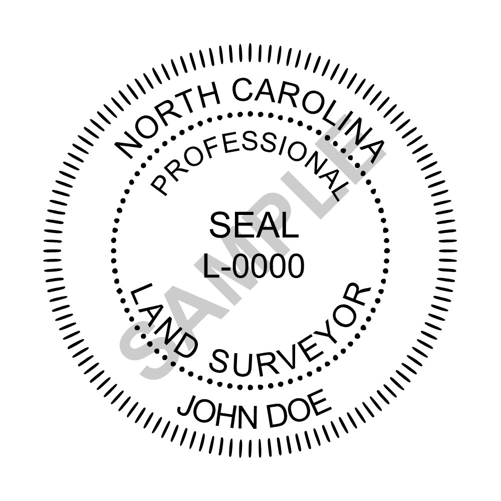 An approved North Carolina Land Surveyor seal design, shown as a watermarked example