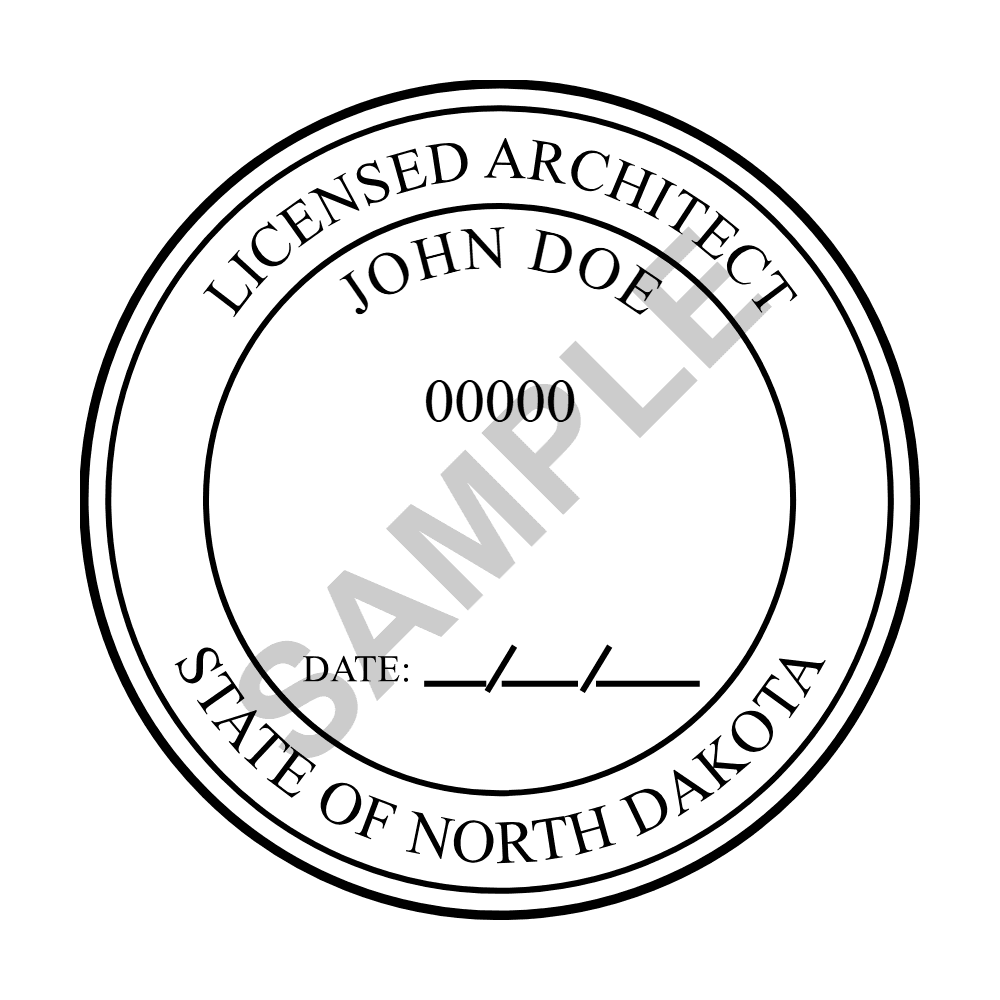 An approved North Dakota Architect seal design, shown as a watermarked example
