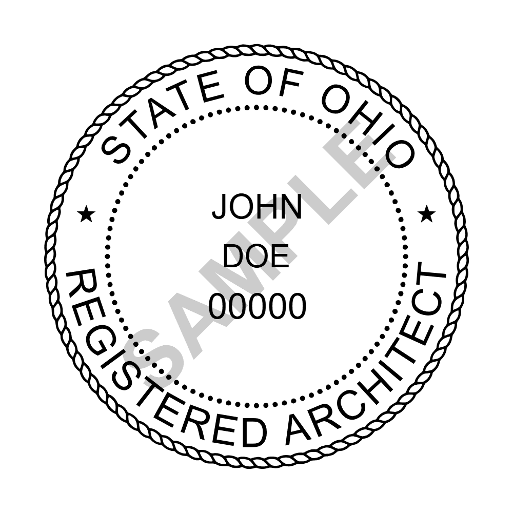 An approved Ohio Architect seal design, shown as a watermarked example