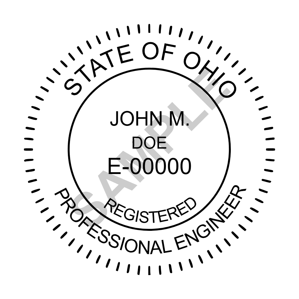 Ohio PE seal example — an approved Ohio Engineer seal design, shown as a watermarked sample