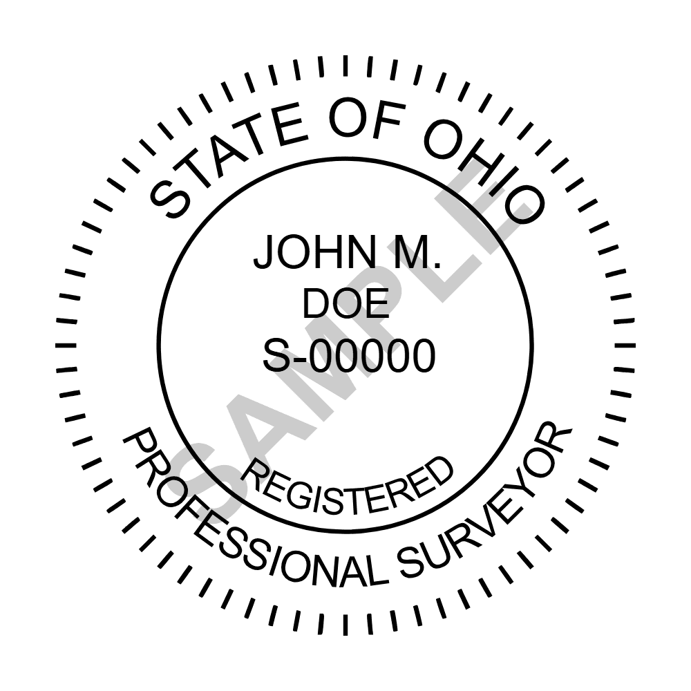 An approved Ohio Land Surveyor seal design, shown as a watermarked example