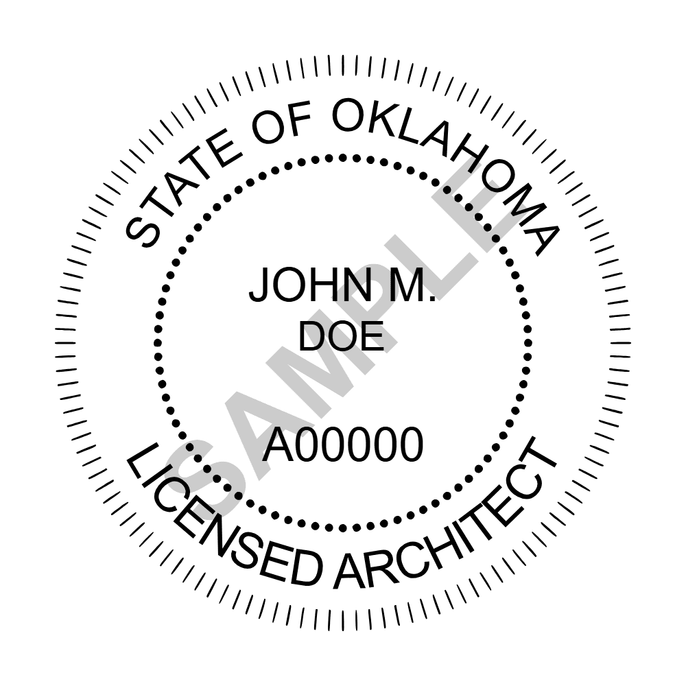 An approved Oklahoma Architect seal design, shown as a watermarked example