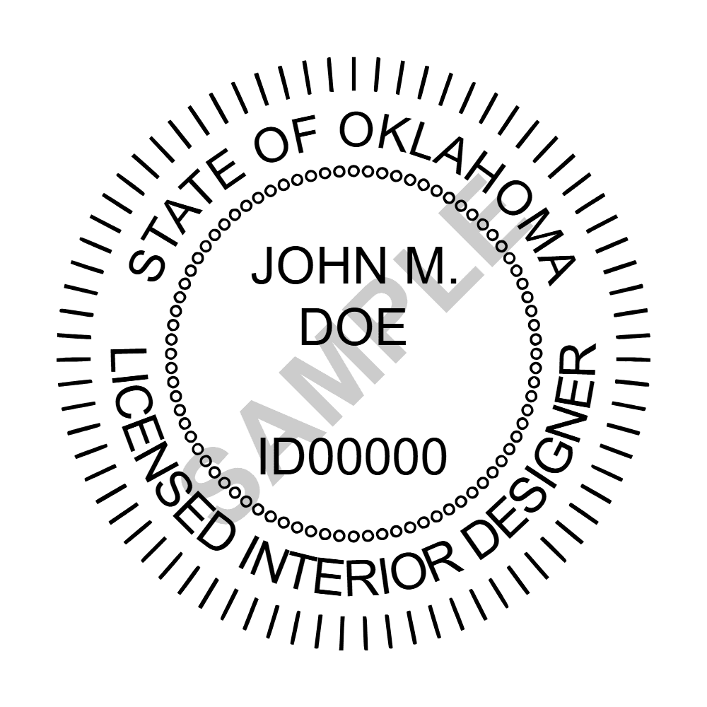 An approved Oklahoma Interior Designer seal design, shown as a watermarked example