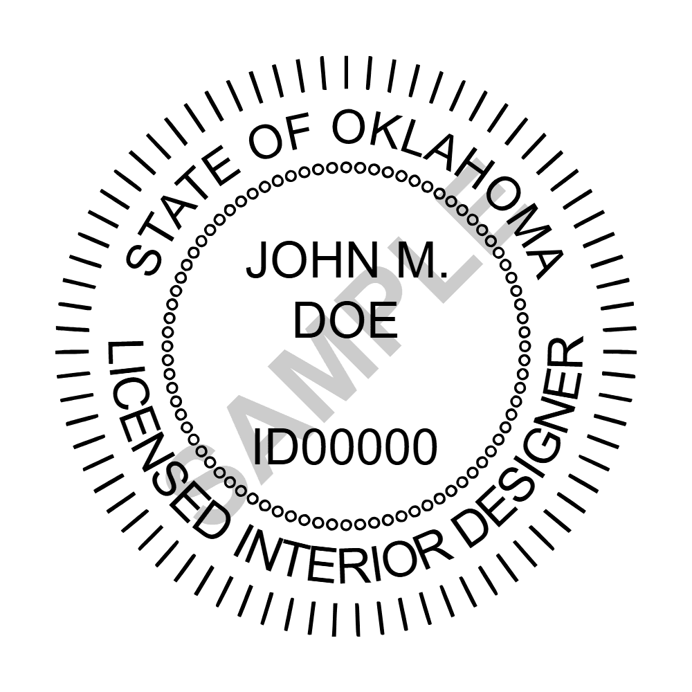 An approved Oklahoma Interior Designer seal design, shown as a watermarked example
