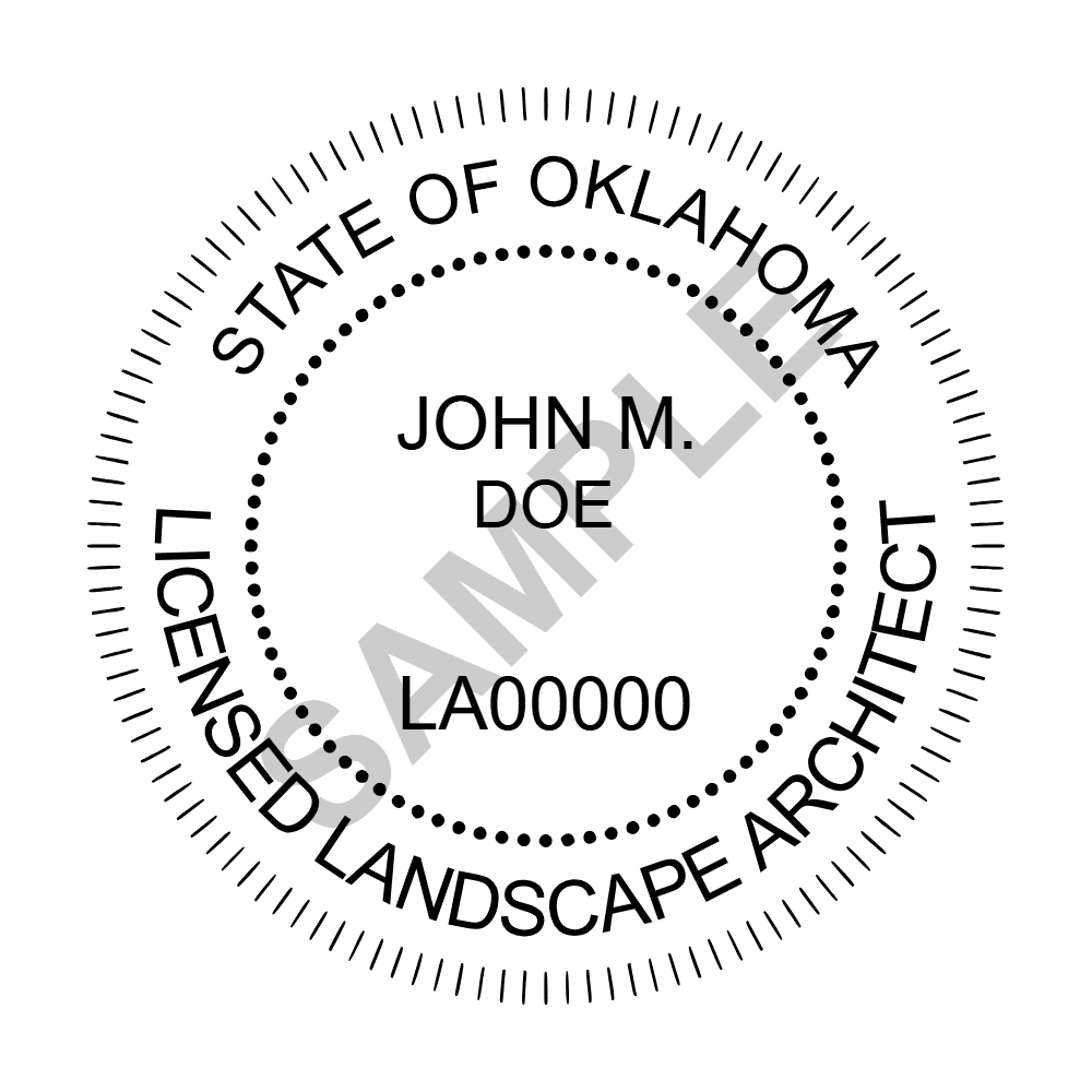 An approved Oklahoma Landscape Architect seal design, shown as a watermarked example