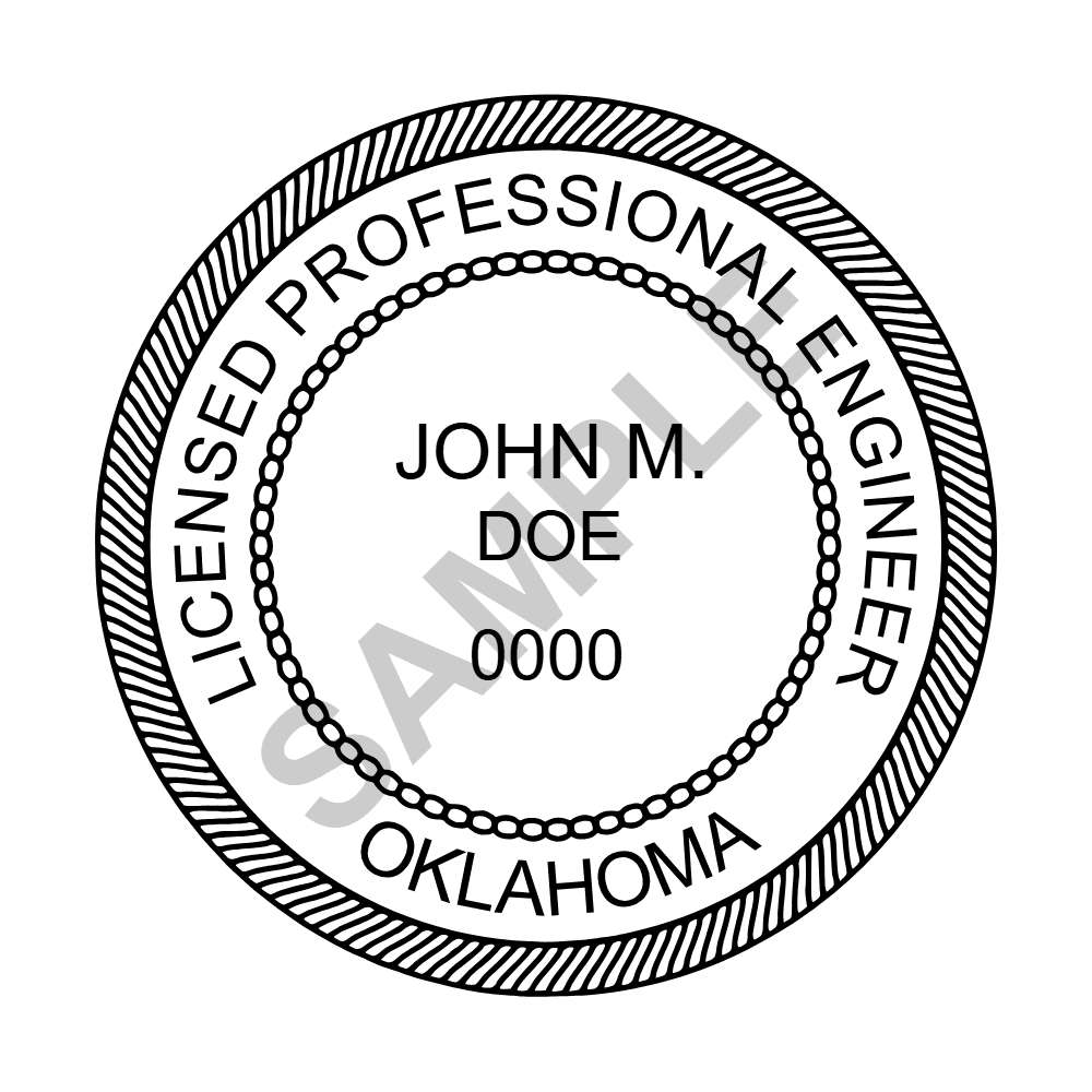 Oklahoma PE seal example — an approved Oklahoma Engineer seal design, shown as a watermarked sample