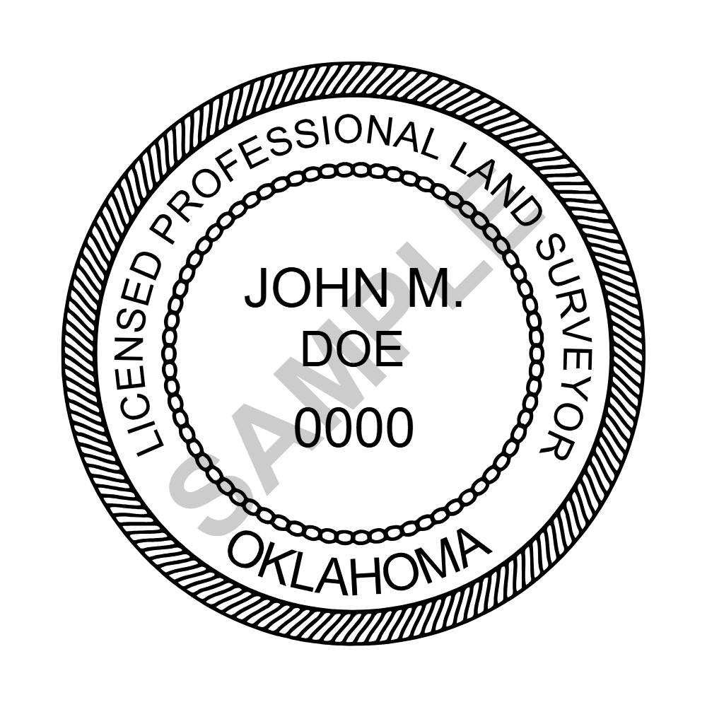 An approved Oklahoma Land Surveyor seal design, shown as a watermarked example