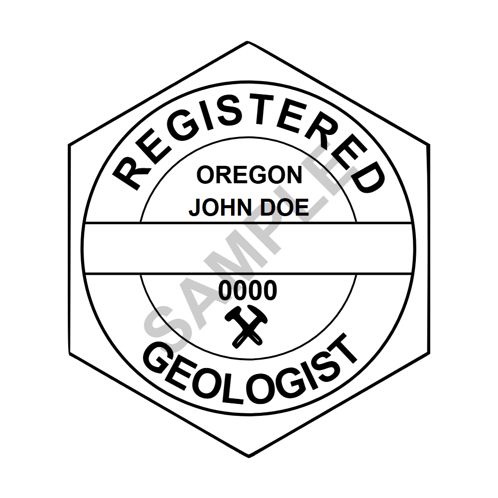 An approved Oregon Geologist seal design, shown as a watermarked example