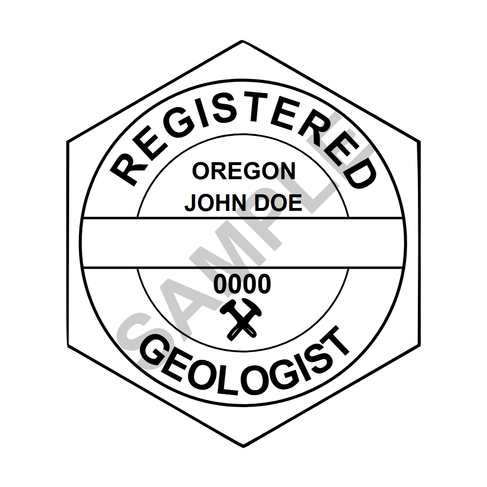 An approved Oregon Geologist seal design, shown as a watermarked example