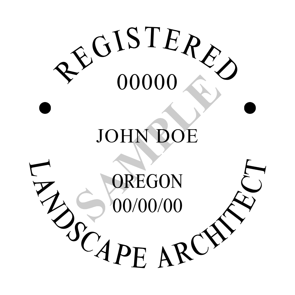 An approved Oregon Landscape Architect seal design, shown as a watermarked example