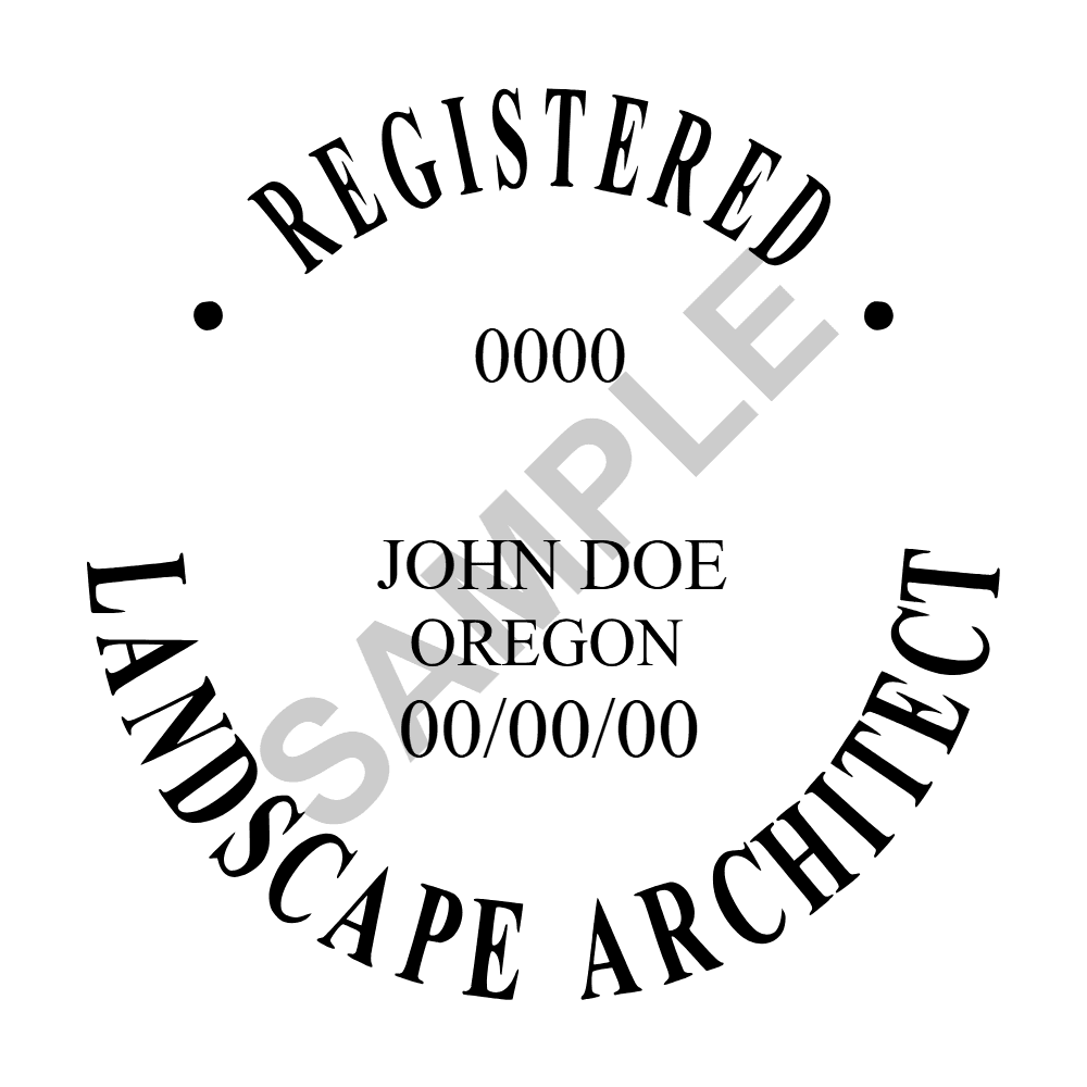An approved Oregon Landscape Architect seal design, shown as a watermarked example
