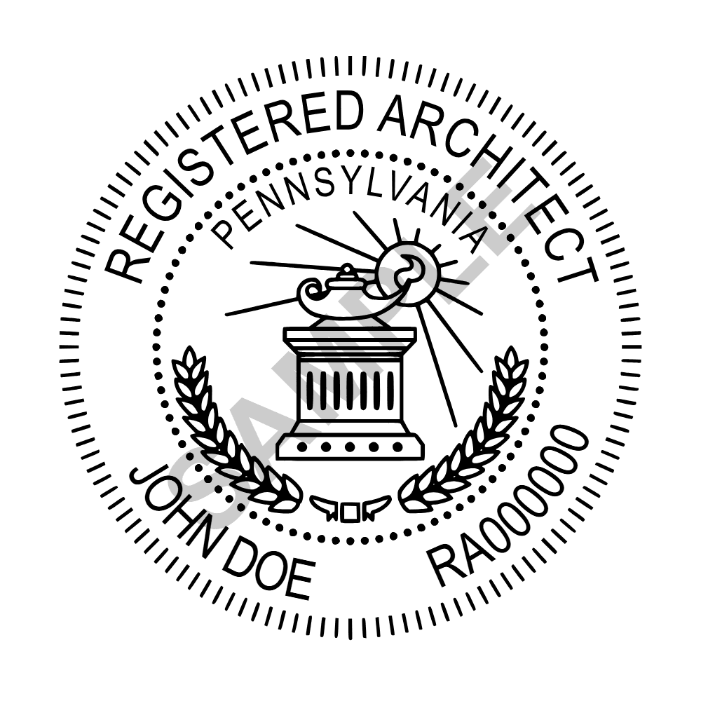 An approved Pennsylvania Architect seal design, shown as a watermarked example