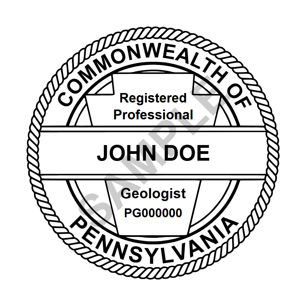 An approved Pennsylvania Geologist seal design, shown as a watermarked example
