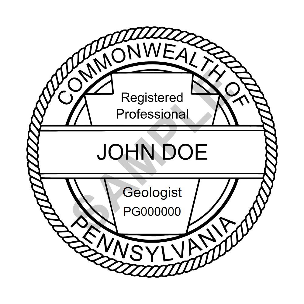 An approved Pennsylvania Geologist seal design, shown as a watermarked example