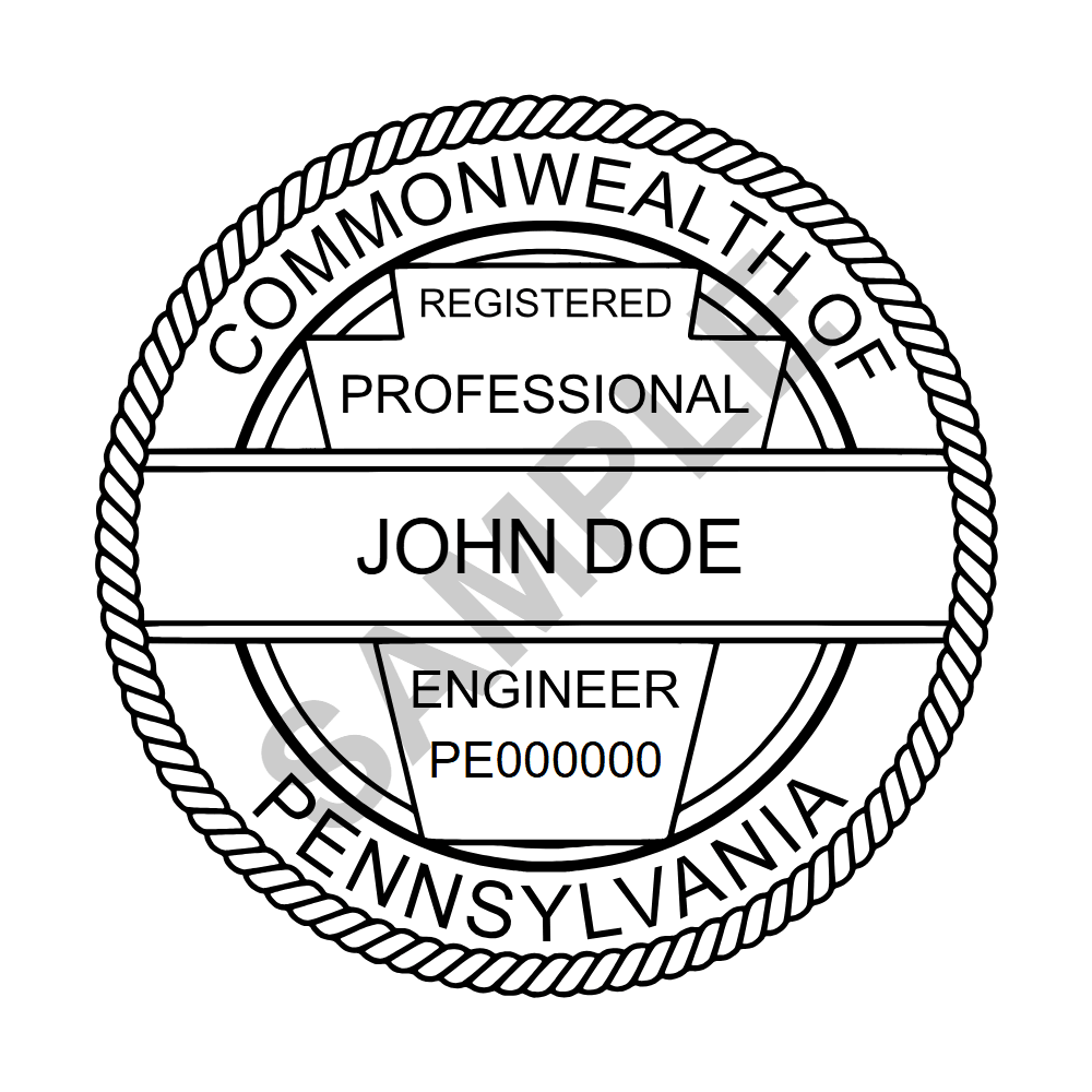 Pennsylvania PE seal example — an approved Pennsylvania Engineer seal design, shown as a watermarked sample