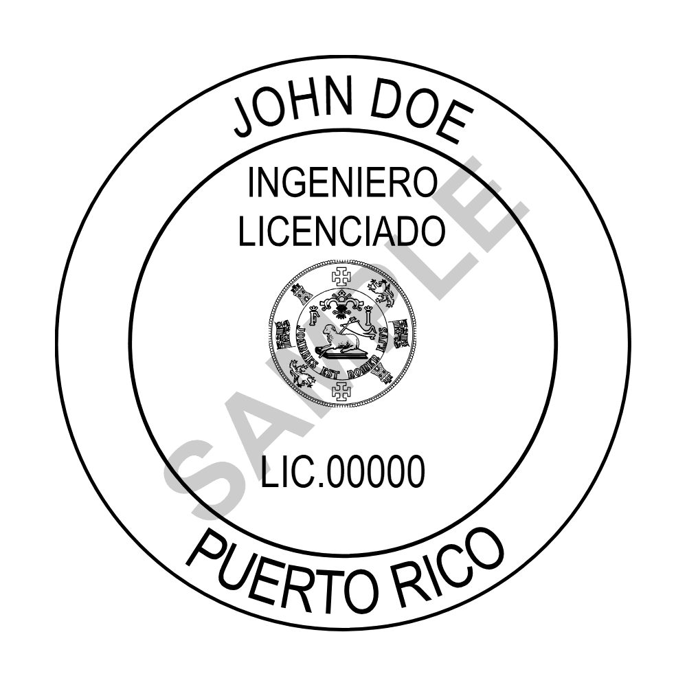 Puerto Rico PE seal example — an approved Puerto Rico Engineer seal design, shown as a watermarked sample