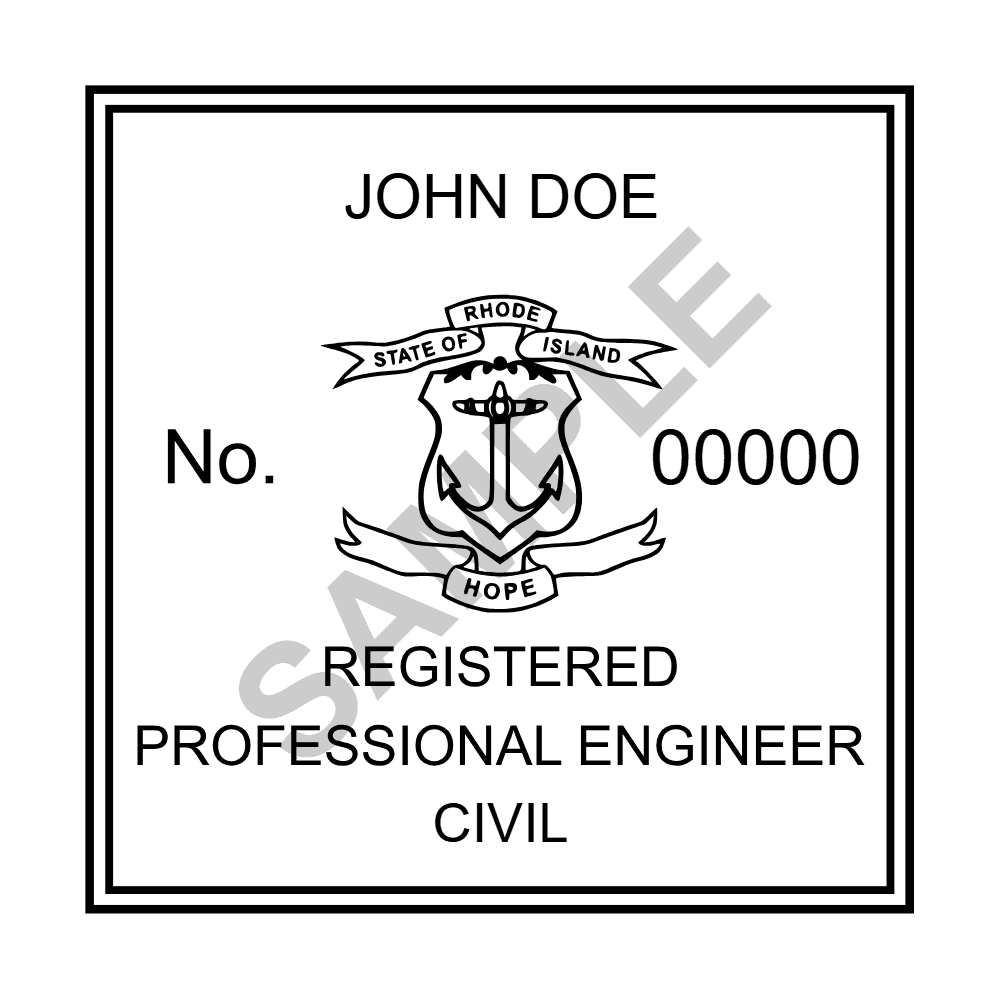 Rhode Island PE seal example — an approved Rhode Island Engineer seal design, shown as a watermarked sample