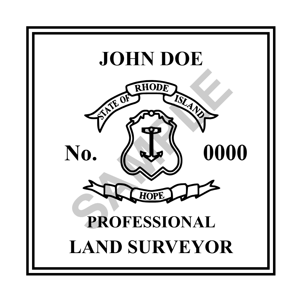 An approved Rhode Island Land Surveyor seal design, shown as a watermarked example