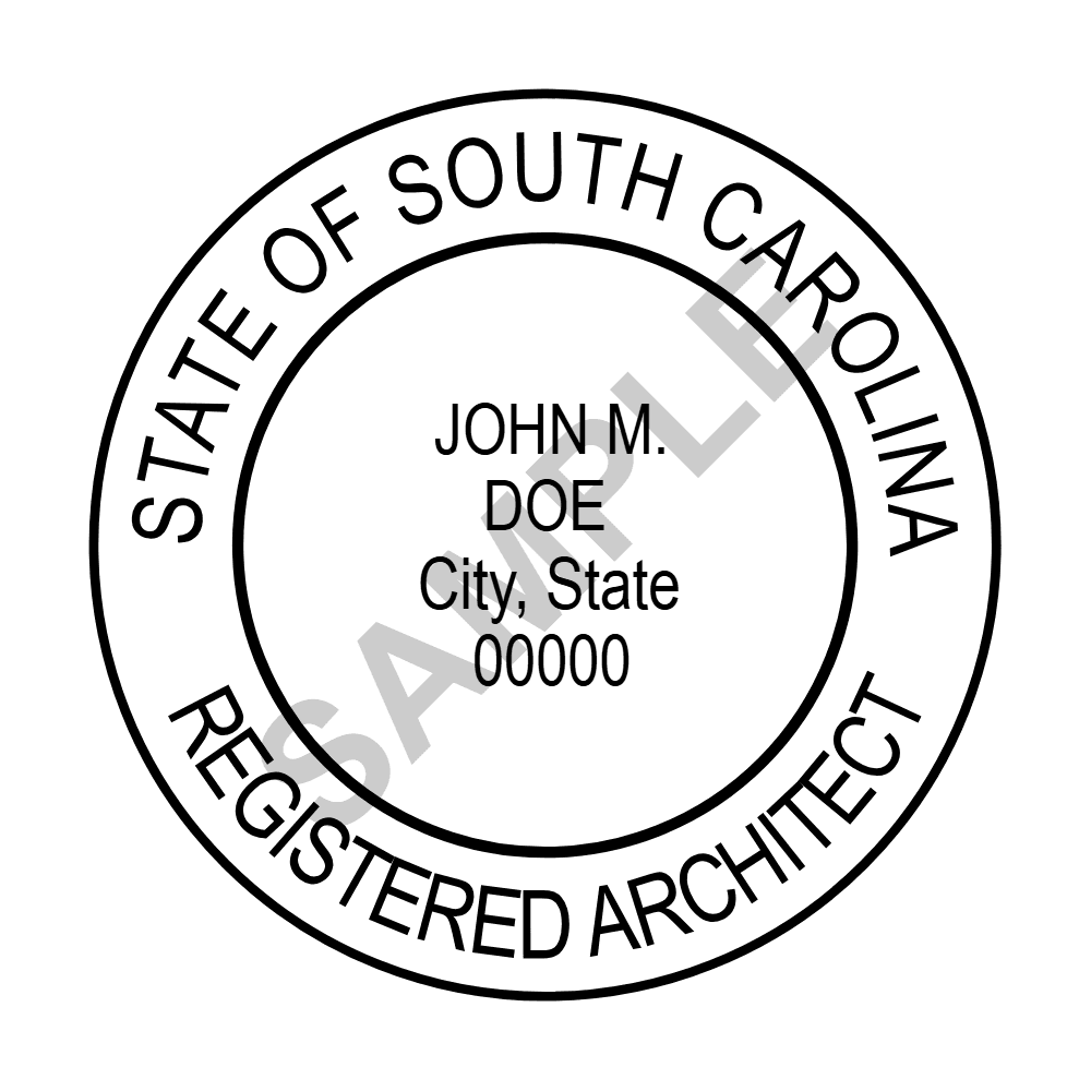 An approved South Carolina Architect seal design, shown as a watermarked example