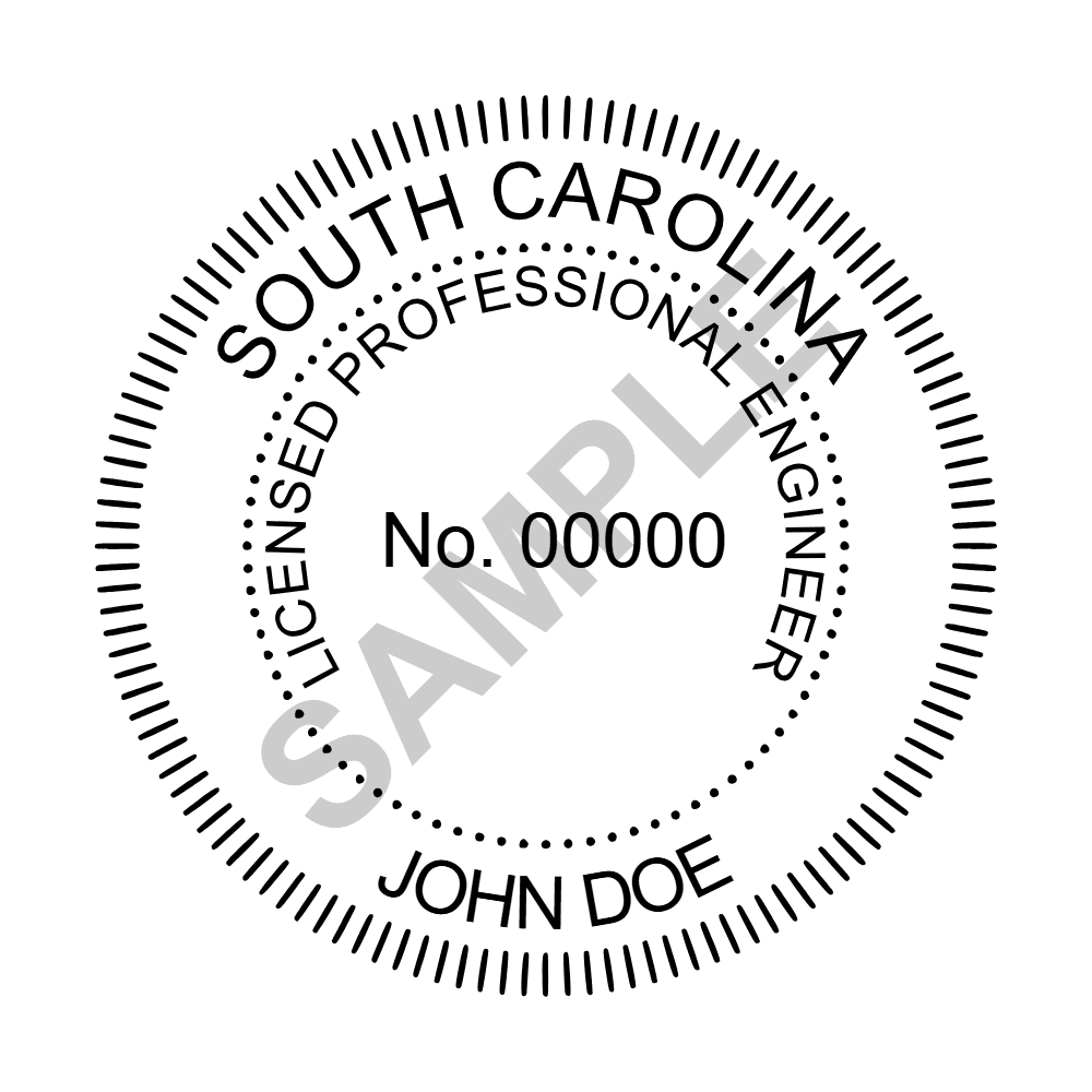 South Carolina PE seal example — an approved South Carolina Engineer seal design, shown as a watermarked sample