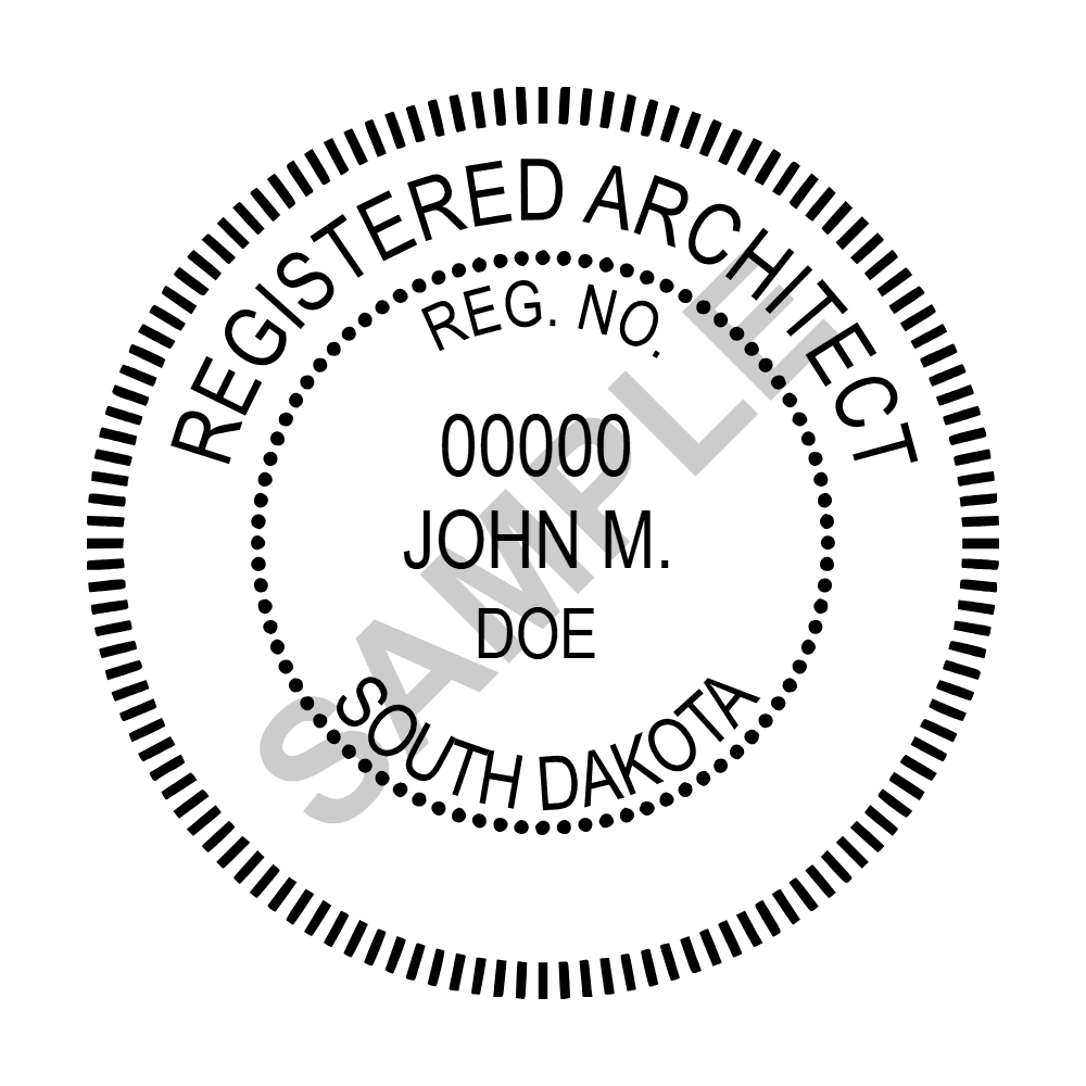 An approved South Dakota Architect seal design, shown as a watermarked example