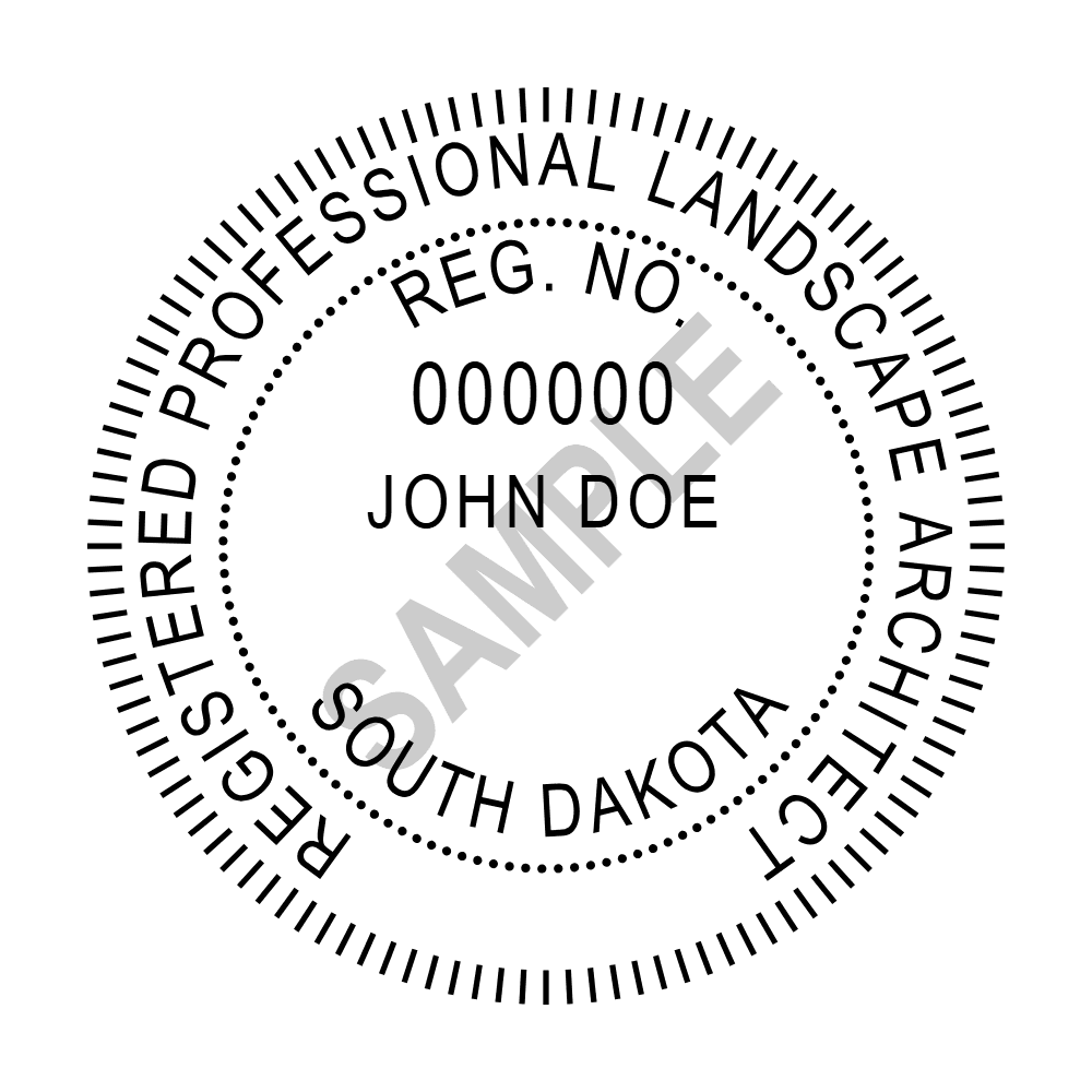 An approved South Dakota Landscape Architect seal design, shown as a watermarked example