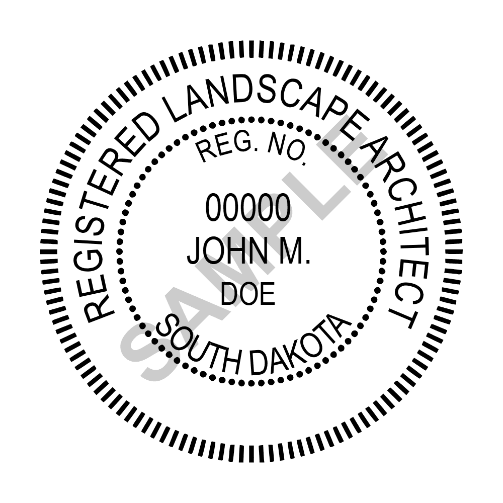 An approved South Dakota Landscape Architect seal design, shown as a watermarked example