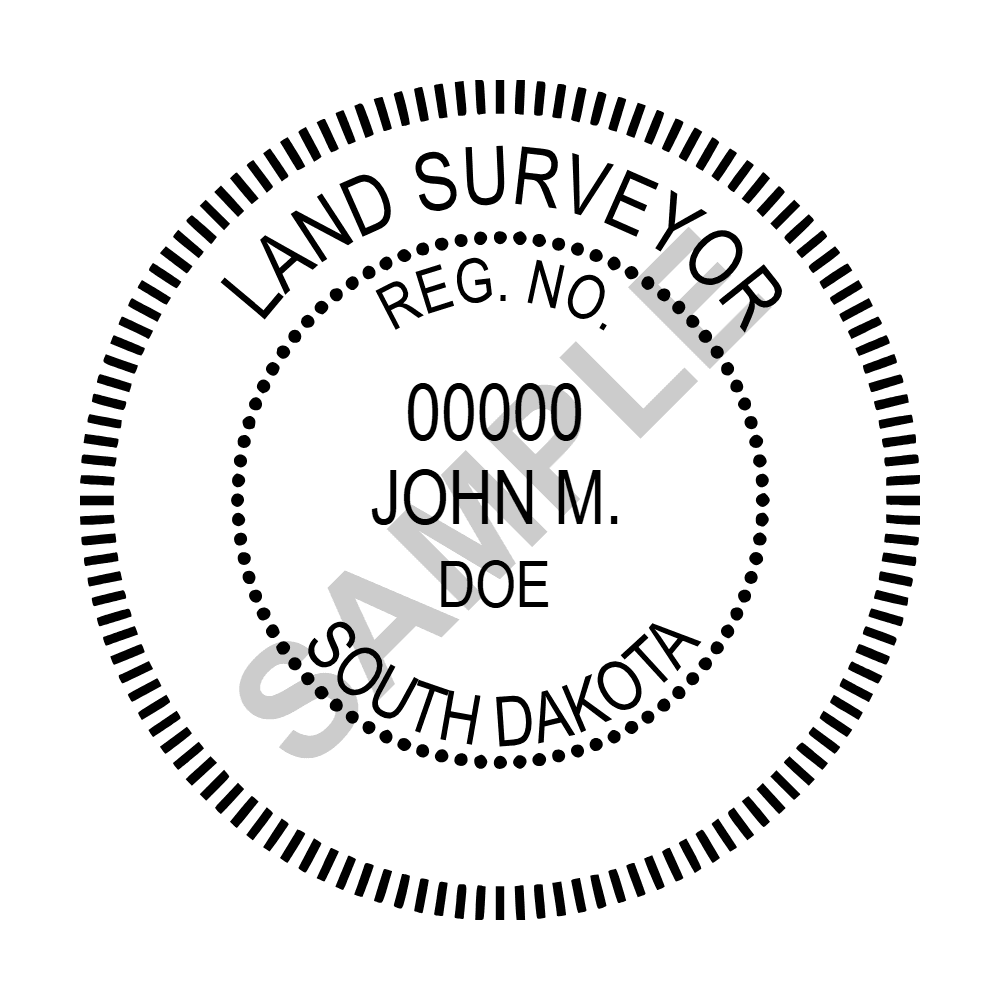 An approved South Dakota Land Surveyor seal design, shown as a watermarked example