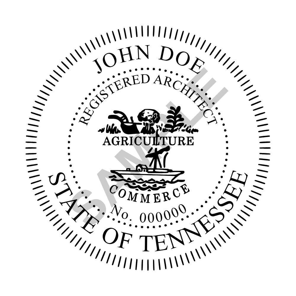 An approved Tennessee Architect seal design, shown as a watermarked example