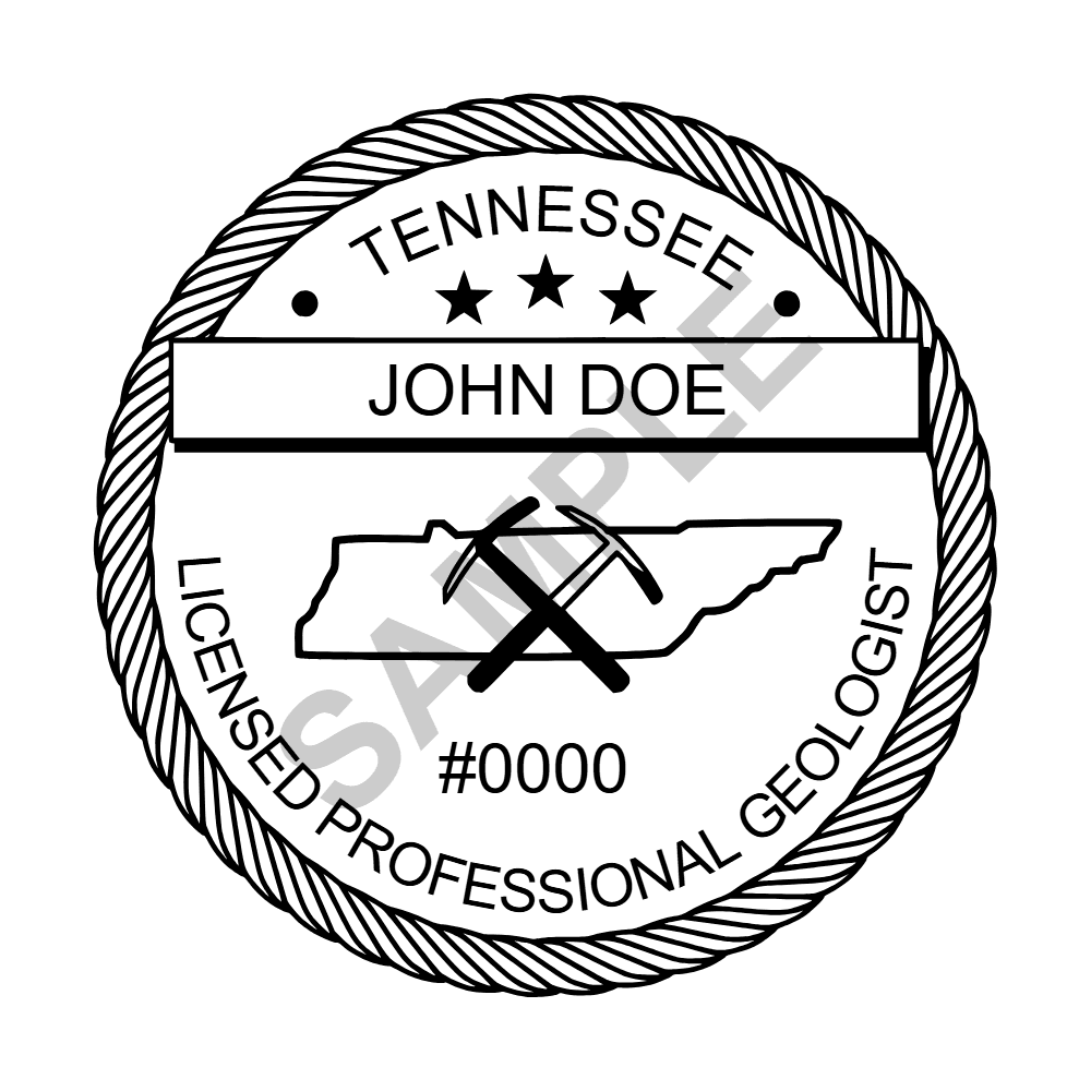 An approved Tennessee Geologist seal design, shown as a watermarked example