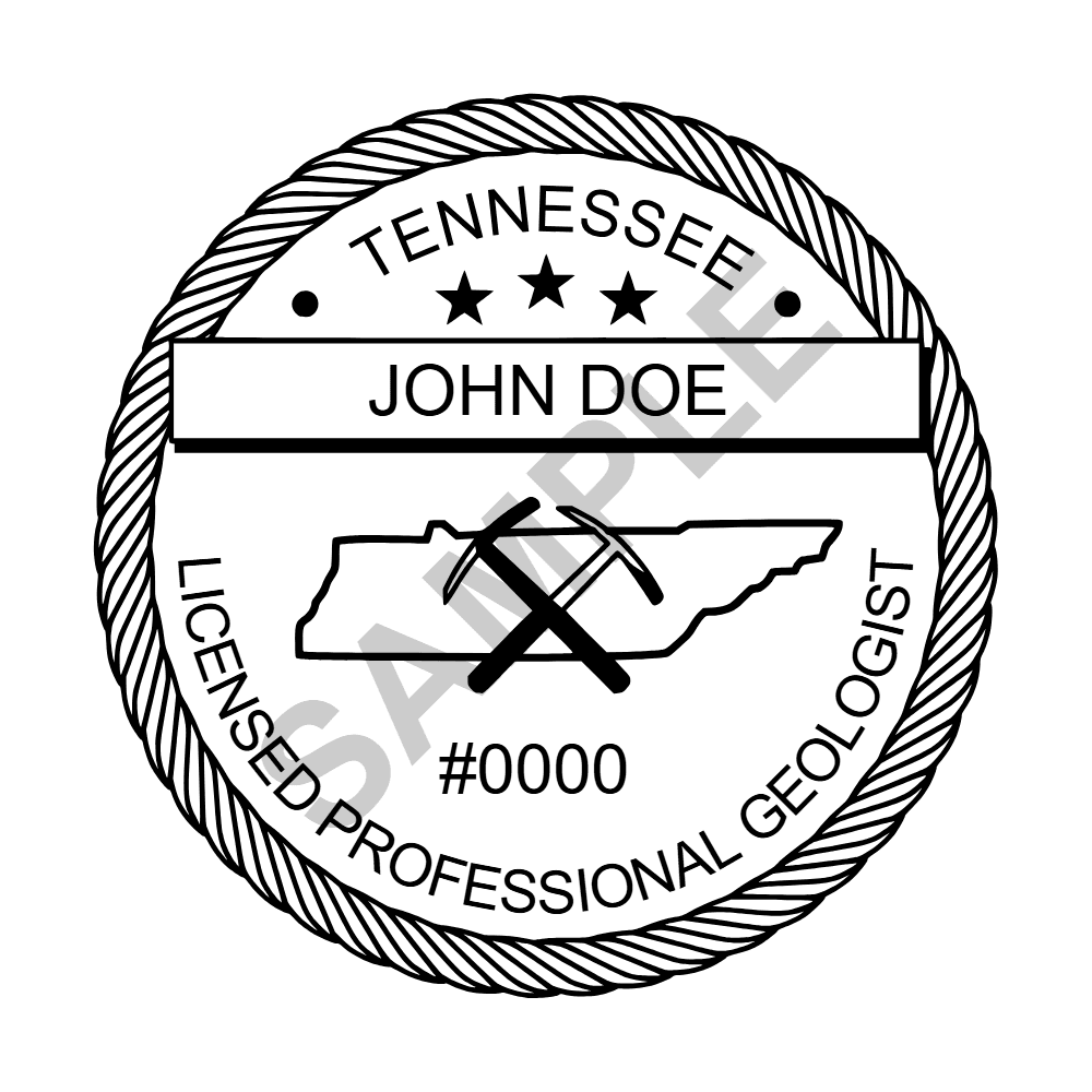 An approved Tennessee Geologist seal design, shown as a watermarked example