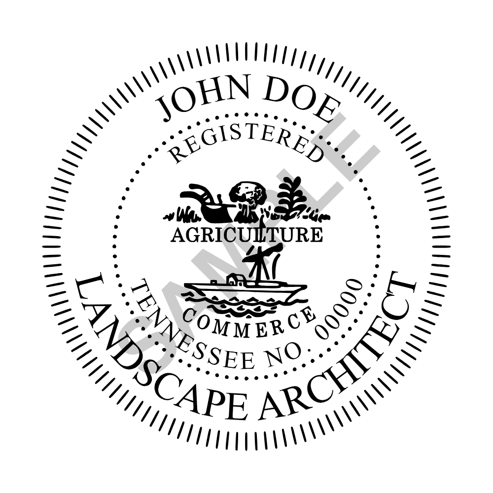 An approved Tennessee Landscape Architect seal design, shown as a watermarked example